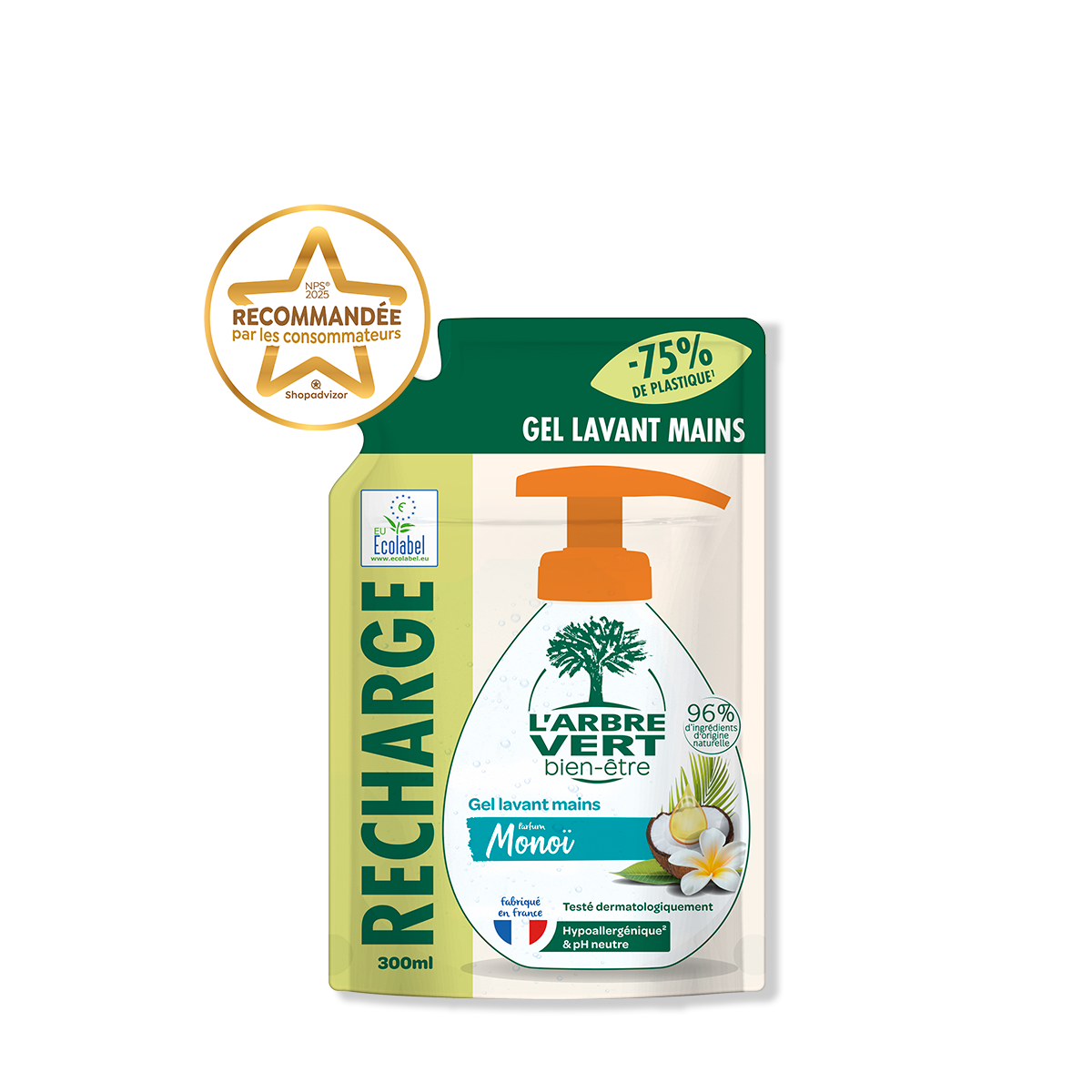 Recharge gel lavant mains Monoï 300 mL