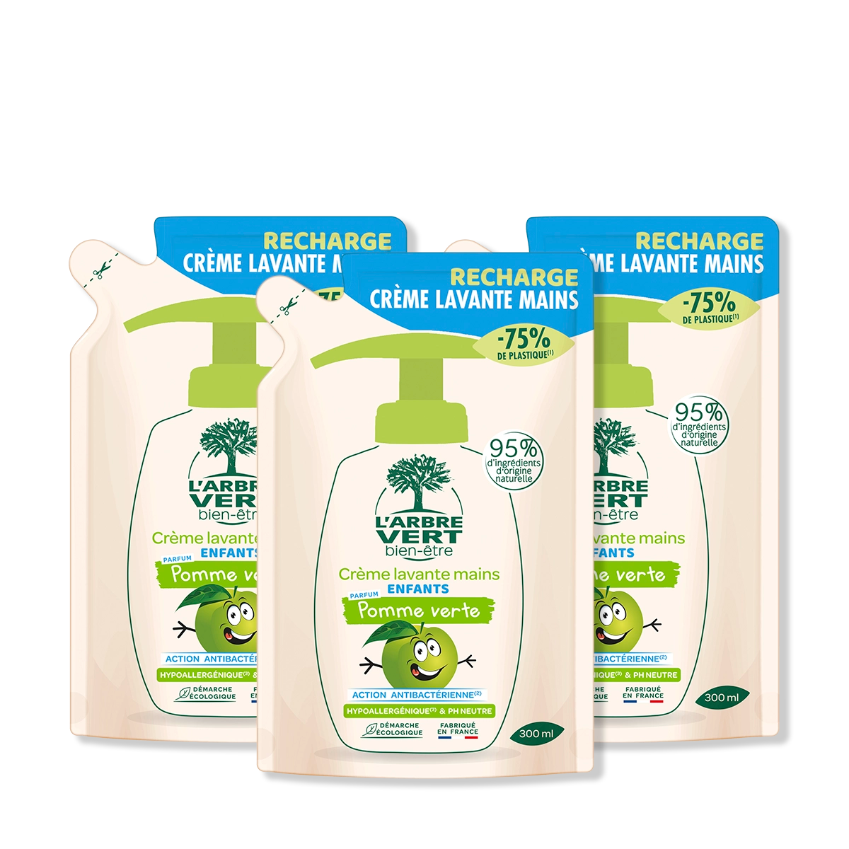 Lot de 3 recharges crème lavante mains Enfants Pomme 3 x 300 mL