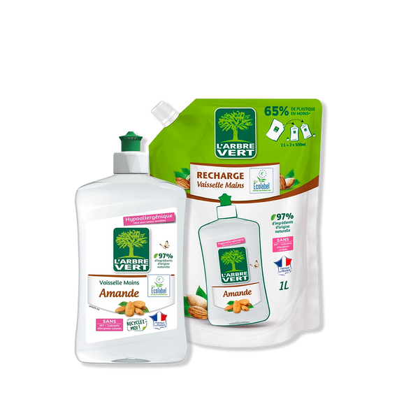 Pack liquide vaisselle et recharge Amande 500 mL + 1L