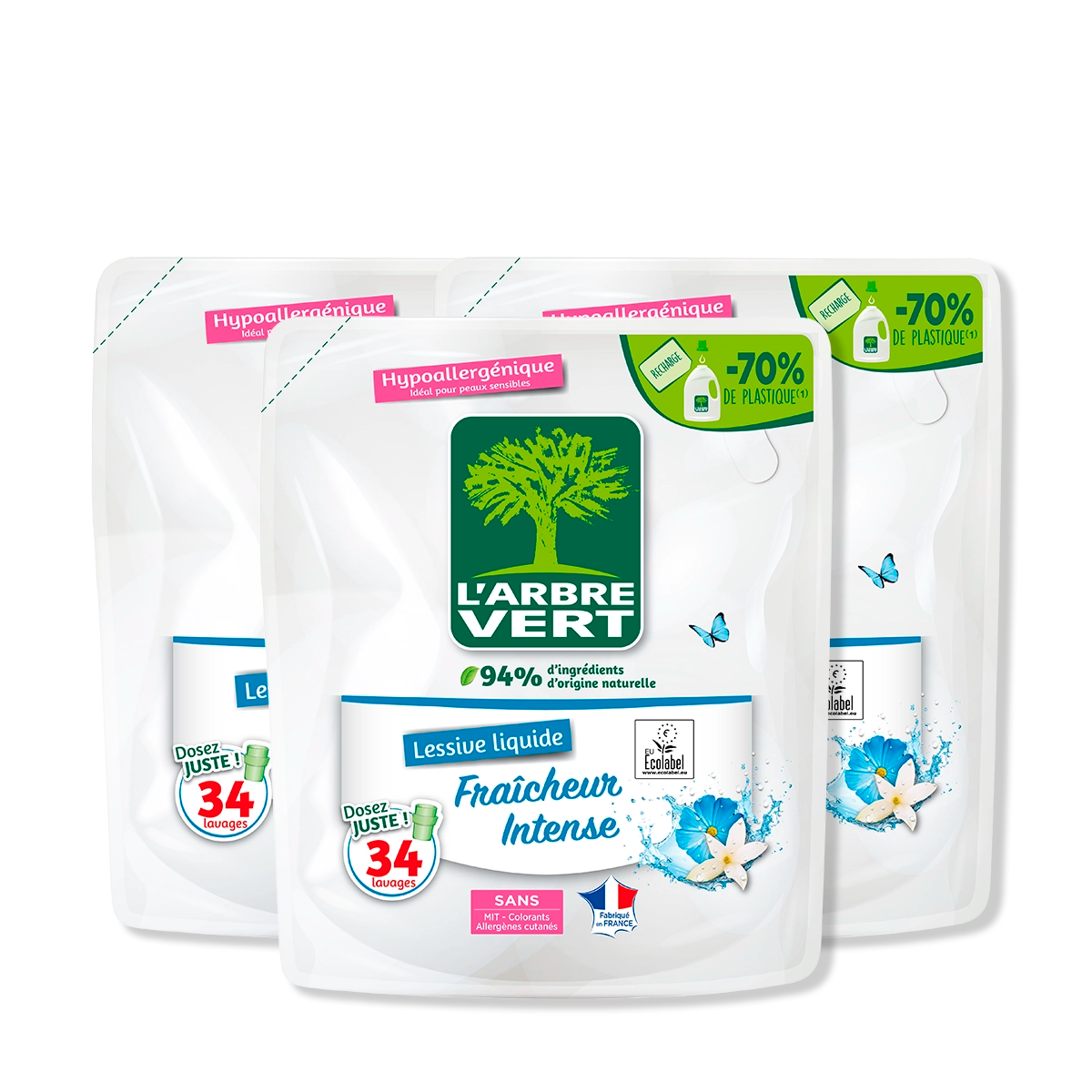 Lot de 3 recharges lessive Fraîcheur Intense 3 x 1,53L