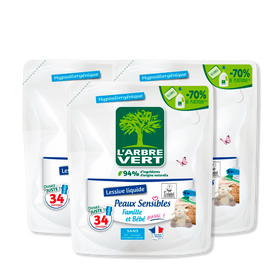Lot de 3 recharges lessive Peaux sensibles 3 x 1,53L