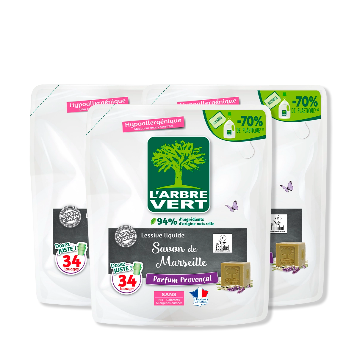 Lot de 3 recharges lessive Savon de Marseille 3 x 1,53L