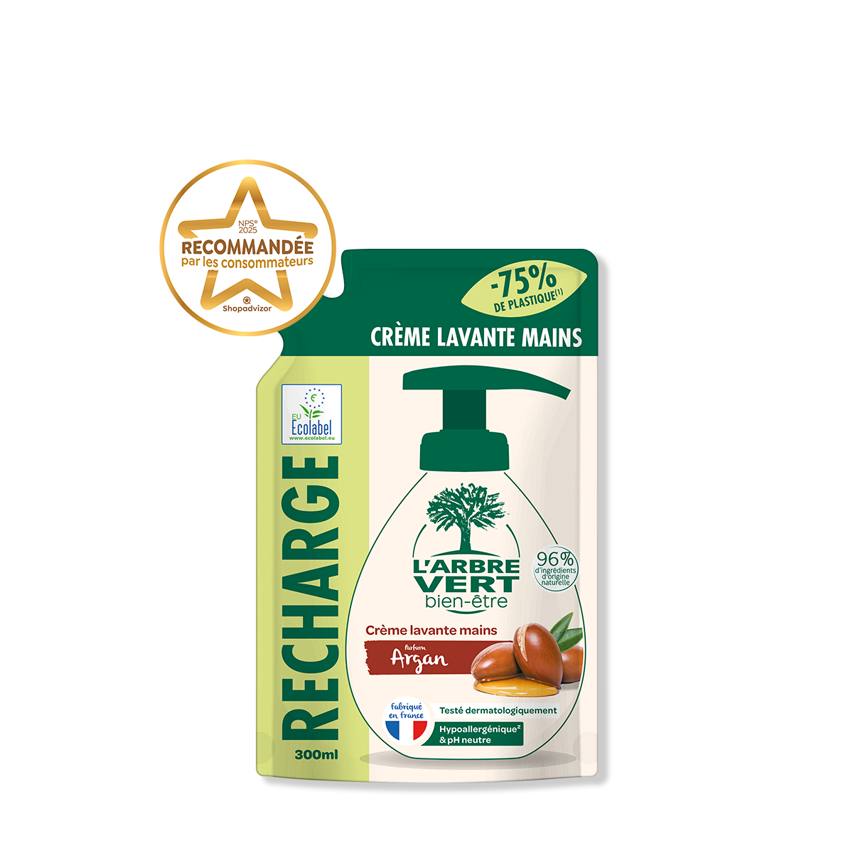Recharge crème lavante mains Argan 300 mL
