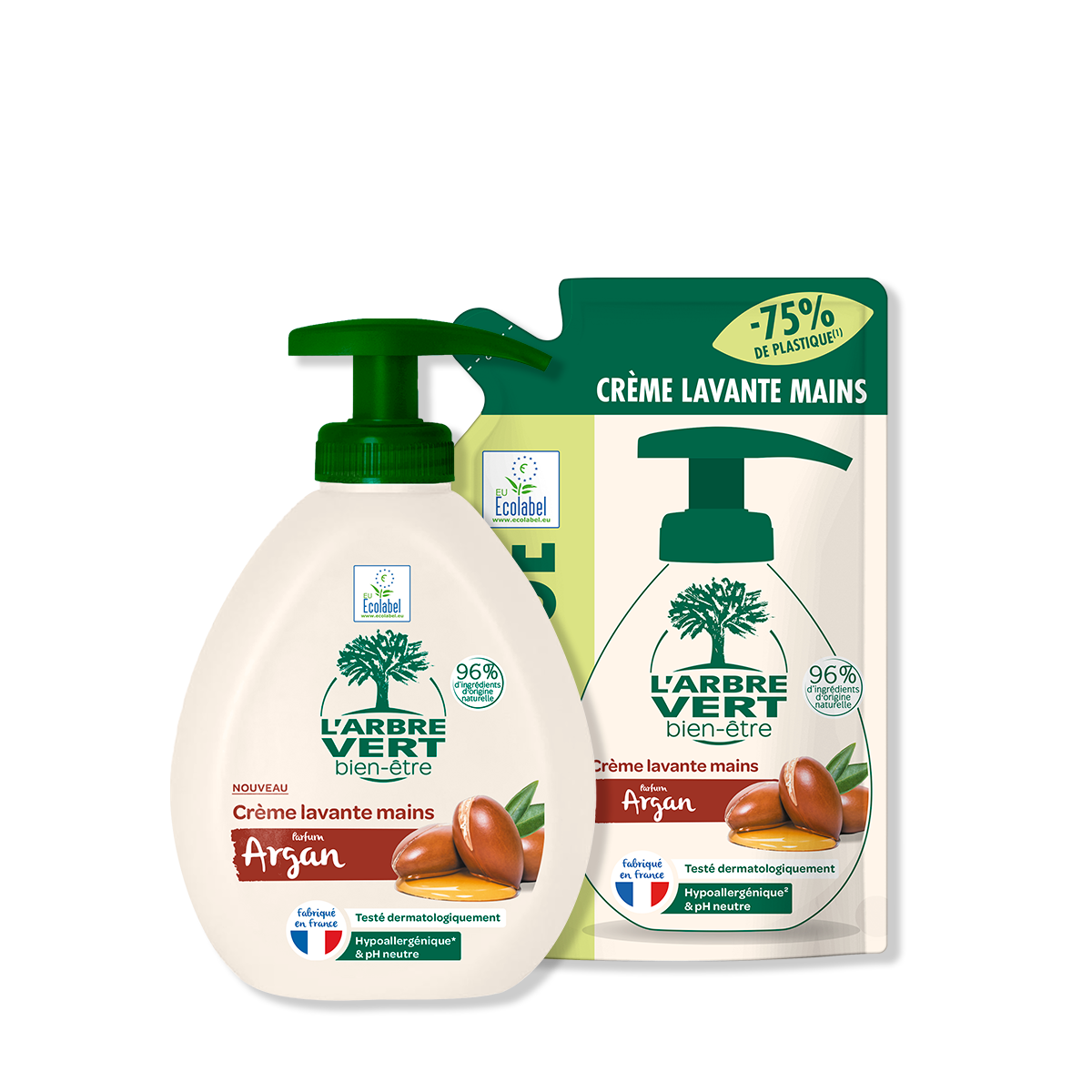 Pack crème lavante et recharge mains Argan  2 x 300 mL