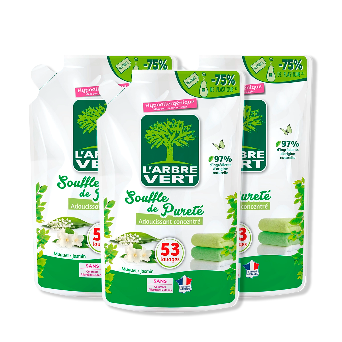 Lot de 3 recharges adoucissant souffle de pureté 3 x 800 mL
