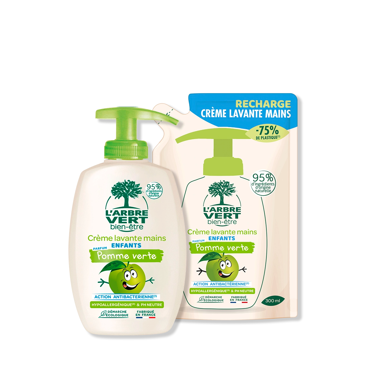 Pack crème lavante et recharge Enfants Pomme 2 x 300 mL
