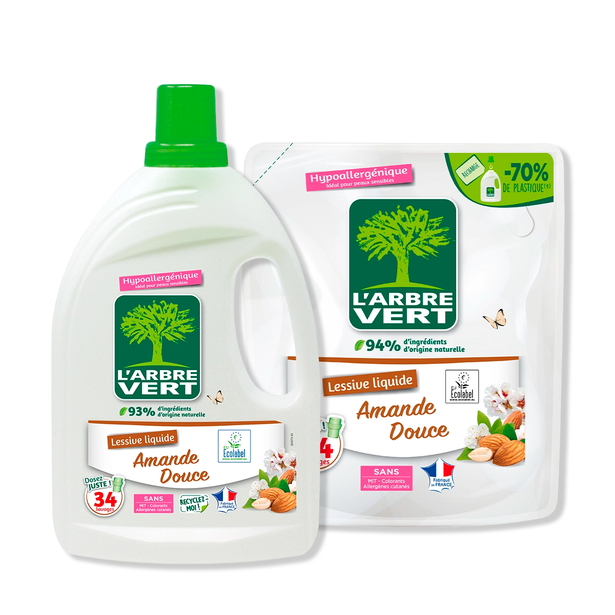 Pack lessive et recharge Amande douce 2 x 1,53L