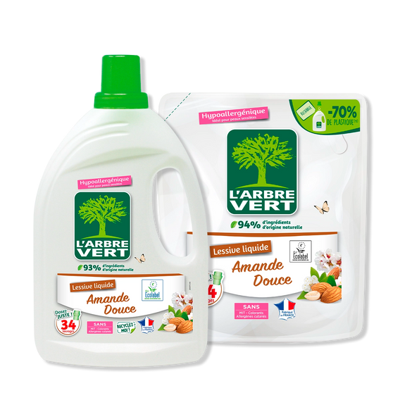 Pack lessive et recharge Amande douce 2 x 1,53L