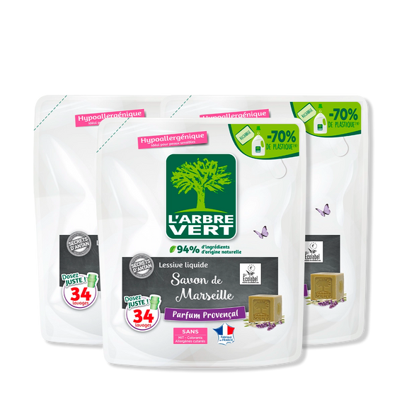Lot de 3 recharges lessive Savon de Marseille 3 x 1,53L