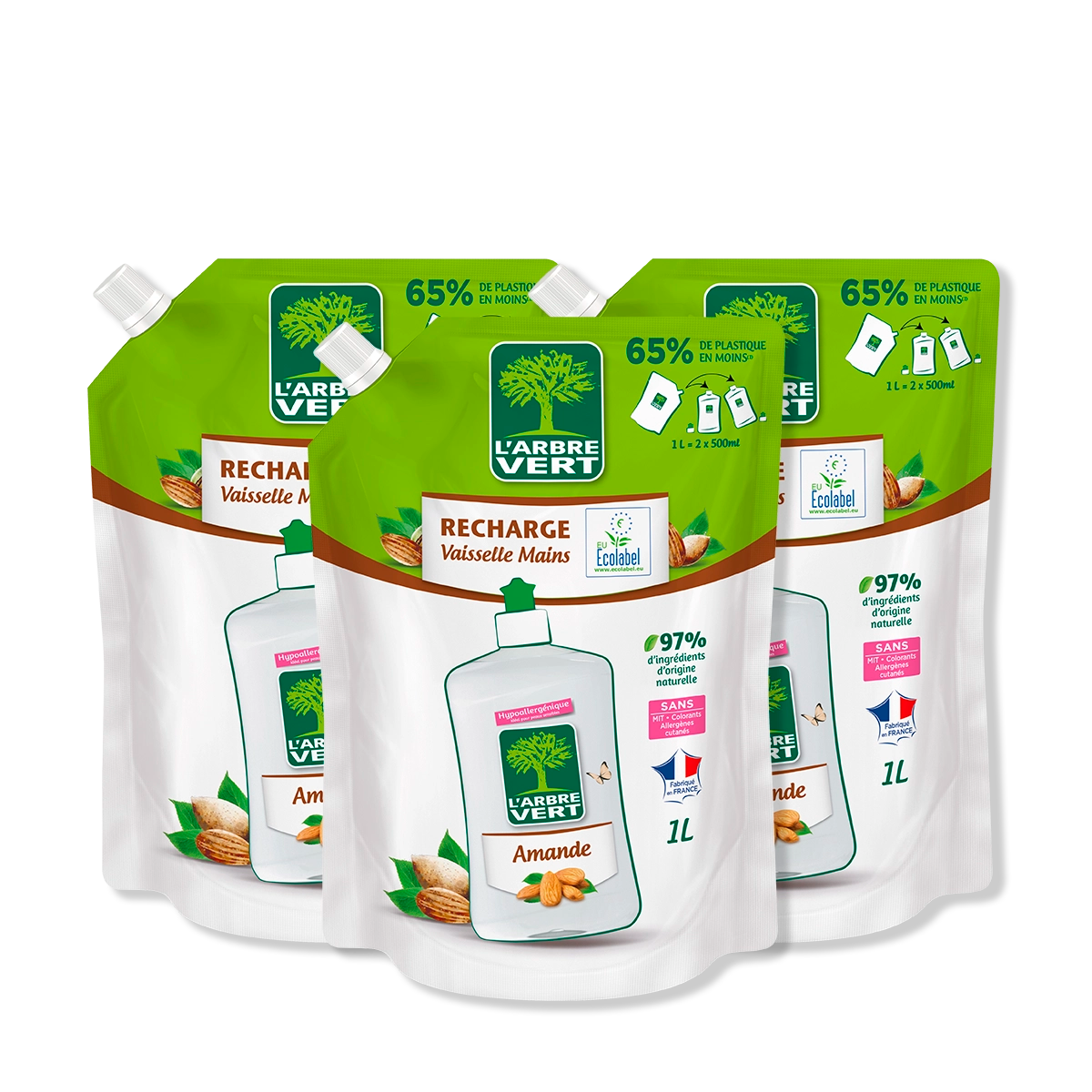 Lot de 3 recharges liquide vaisselle Parfum Amande 3 x 1L