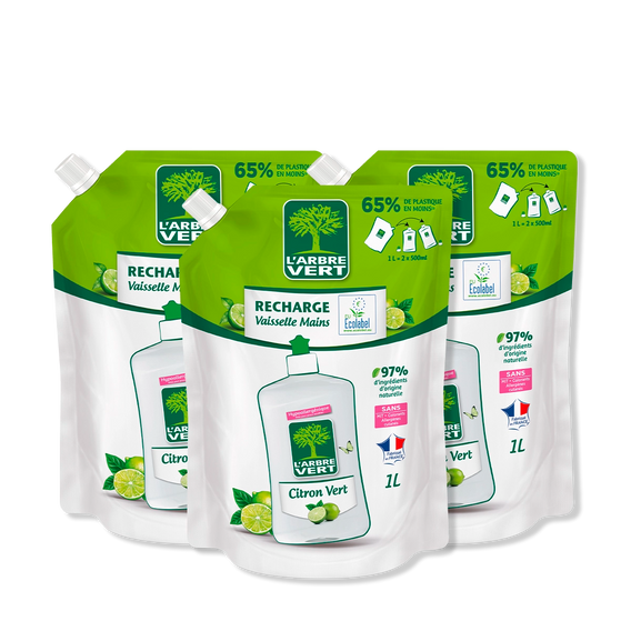 Lot de 3 recharges liquide vaisselle Citron Vert 3 x 1L